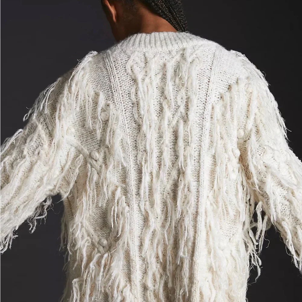 By Anthropologie Fringed Pullover Sweater, XXS petite - Picture 9 of 10
